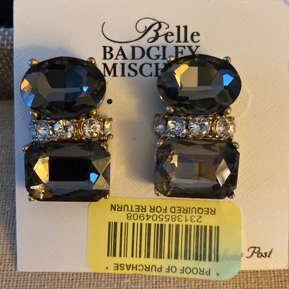 NWT Belle Badgley Mischka black opaque earrings